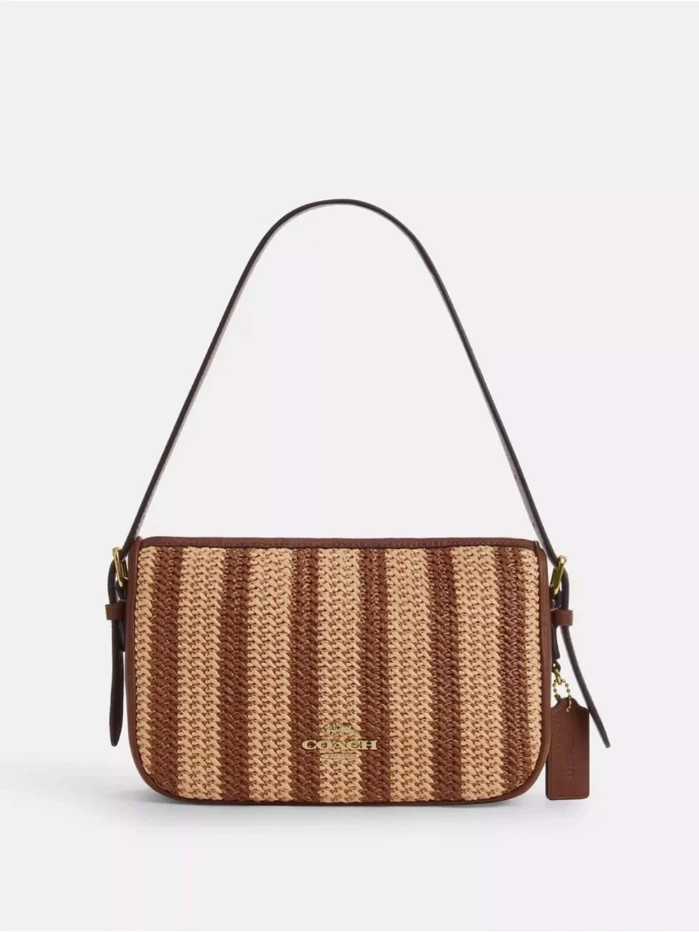 NWT! Coach Kailey Brown Striped Straw Shoulder Bag cbg89 - Picture 1 of 8